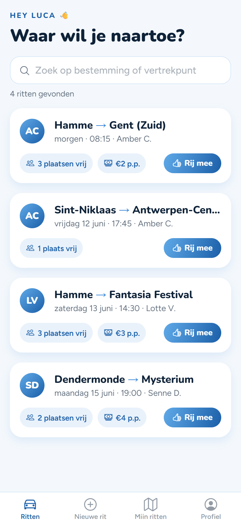 De HitchH-app op een telefoon